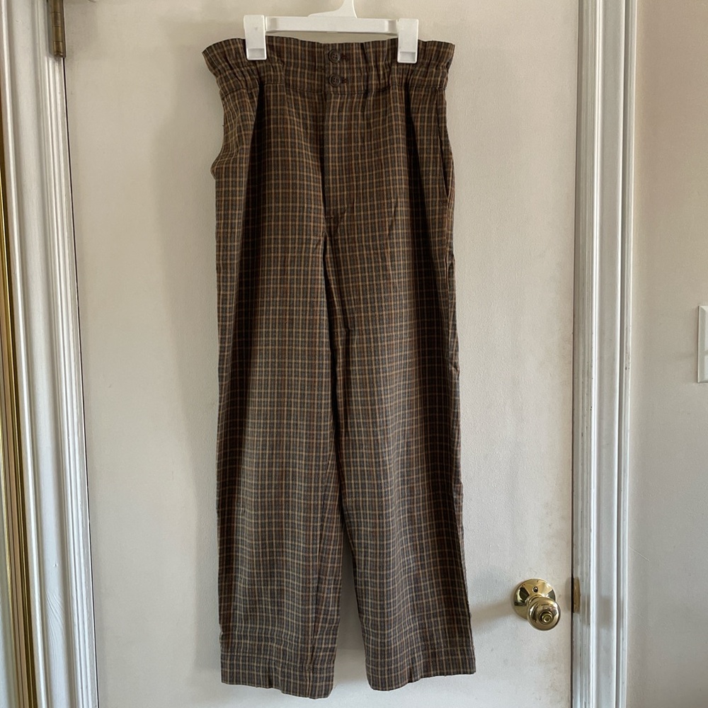 plaid paper bag waist pants